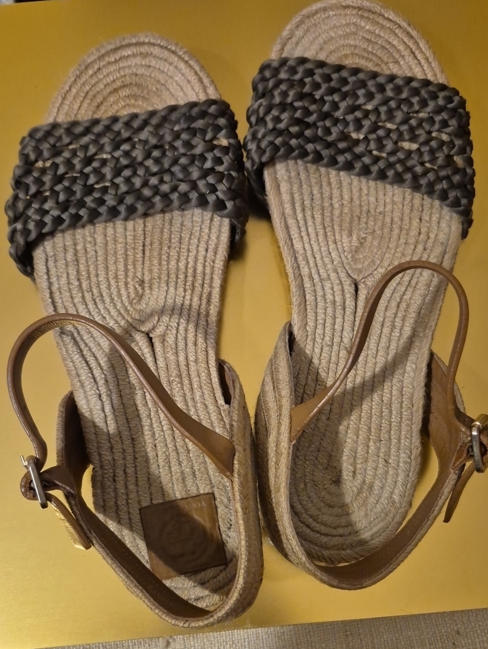 Tory Burch Brown Braided Strap Espadrille Sandals